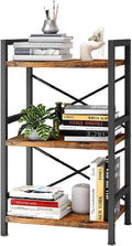 Homeiju Bookshelf, 3 Tier Industrial Bookcase, Metal Small Bookcase, Rustic Etagere Book Shelf Storage Organizer for Living Room, Bedroom, and Home Office(Rustic Brown) Patent Pending D29873033