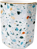 Pen Holder, Makeup Brush Holder Ceramic Gold Nordic Terrazzo Marble Pattern Pencil Cup for Girls Kids Women Durable Desk Organizer Storage Gift for Office, Classroom, Home Modern Light Blue