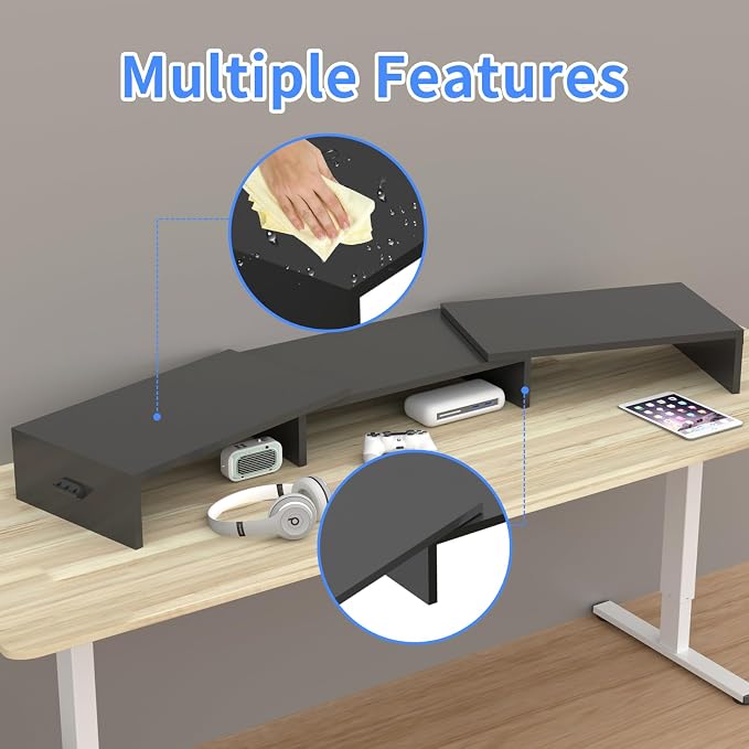 Pholiten Dual Monitor Stand Riser for 2 Monitors，Desktop Monitor Stand with Adjustable Length and Swivel Angles, Extra Long Multifunctional Stand up to 48.2" fit Computer Laptop Printer Max 44 lbs
