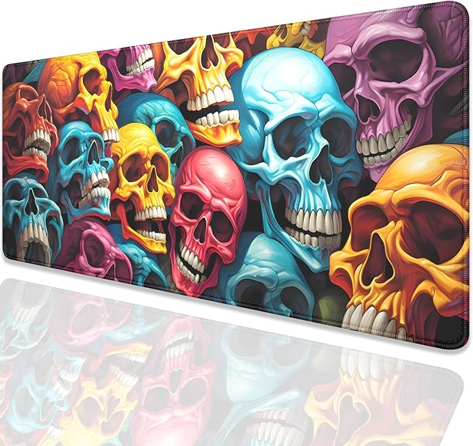 Scary Skeleton Mouse Pad Desk Pad,Colourful Skull Extended Gaming Mouse Mat with Stitched Edges Non-Slip Waterproof Rubber Base Mous Mat for Office Home Game Desk Pad(27.5X11.8 in)
