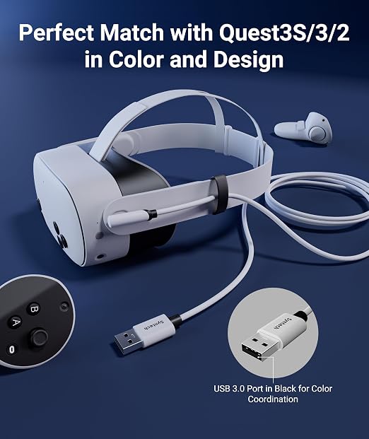 Syntech Link Cable 20 FT Compatible with Oculus/Meta Quest 3/Meta Quest2/Pro/Pico 4/Ultra Accessories and PC/SteamVR, High Speed PC Data Transfer, USB 3.0 to USB C Cable for VR Headset