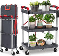Garvee Collapsible Folding Utility Cart with Wheels, 3 Tier Rolling Service Cart for Kitchen, Office, Shopping, Garage
