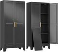 erosoei 61" H Metal Garage Storage Cabinet, Black Metal Pantry Cabinet with 3 Doors, Locker Steel Cabinet with 3 Adjustable Shelves, Freestanding Cupboard for Garage,Office,Home,Gym,School