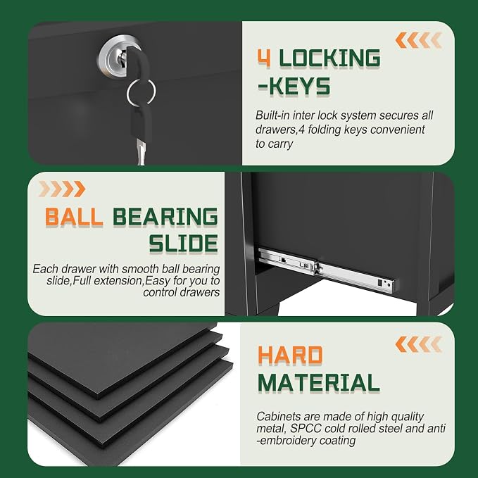 erosoei 4 Drawer File Cabinet with Lock, Metal Lateral File Cabinets for Home Office, Steel Wide Filing Organization Storage Cabinets, Home Office Furniture for Hanging Files Letter/Legal/F4/A4 Size