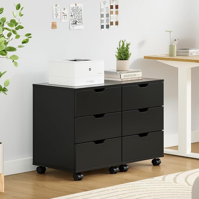 Farini 3-Drawer Under Desk Wooden File Storage Cabinet with Lockable Caster for Home Office,Black,Fully Assembly