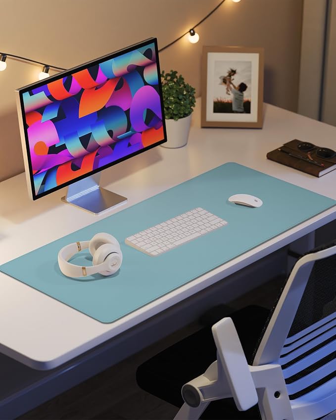 Leather Desk Pad Protector, Mouse Pad, Office Desk Mat, Non-Slip PU Leather Desk Blotter, Laptop Desk Pad, Waterproof Desk Writing Pad for Office and Home (Teal, 31.5" x 15.7")