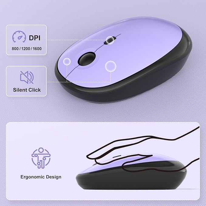 MOFII Wireless Keyboard and Mouse Combo, Full Size 2.4G Retro Round Computer Keyboard and Mouse Set, Plug and Play, for Windows, Computer, Desktop, PC, Notebook - (Black Purple Gradient)