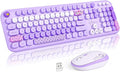 MOFII Wireless Keyboard and Mouse Combo, Cute Retro Typewriter Keyboard and Silent Mouse, 2.4GHz Full Size Computer Keyboard Wireless Mouse Set for PC, Laptop, Desktop, Windows (Purple Colorful)