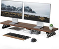 Fenge Dual Monitor Stand Riser, 42.5 Inch Desk Top Shelf for 2 Monitors, Computer Stands for Desk, Wood & Steel Desktop Riser for Laptop, PC, Printer