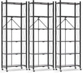 ALANNG 73.6 Inch Folding Bookshelf, 6 Tier Metal Bookcase and Bookshelves, Tall Shelves for Living Room Office Bedroom, Heavy Duty Book Shelve Free Standing Open (Black, 3PACK)