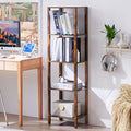 YUFAM 54in Tall Bookshelf 5-Tier Small Narrow Bookcase, Skinny Book Shelf for Small Space, Farmhouse Slim Shelf with Storage, Wood Freestanding Display Thin Bookshelves for Living Room, Office, Brown