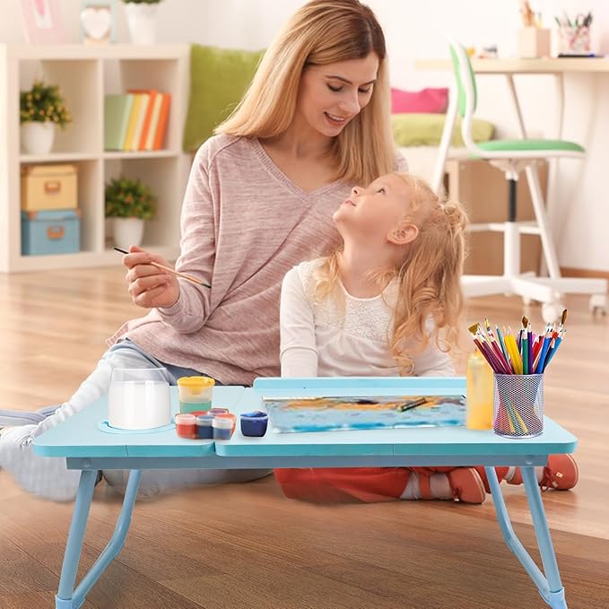 Laptop Desk for Bed Couch,Lap Desk for Laptop,Portable Laptop Stand for Desk,Small Adjustable Laptop Desk,Foldable Bed Table for Laptops and Writing, Bed Tray Table with Cup Holder(Blue)