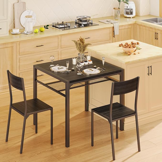 Gizoon Dining Table Set for 2, 3 Piece Kitchen Table with 2 Chairs for Small Space, Apartment, Kitchen, Dining Room, Space-Saving