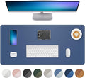 Leather Desk Pad Protector, Large Mouse Mat, Non-Slip Waterproof PU Leather Blotter, Office and Home Cover (Grey Blue, 36" x 17")
