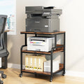 Large Printer Table for Home Office, Printer Stand, 3 Tier Rolling Printer Cart with Storage Shelf, Stand for Heat Press, Scanner, Fax, Organization, Brown