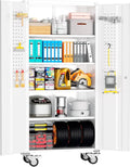 INTERGREAT Metal Storage Cabinet with Wheels, 72" Locking Storage Cabinets with Door and 4 Shelves, Tool Storage Locker on Casters for Home Office, White…