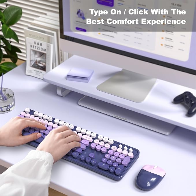 Dilter Wireless Keyboard and Mouse Combo, 104 Keys Full-Size Typewriter Keyboards, 2.4 GHz USB Receiver Plug and Play for Windows 7 8 10 11, PC, Laptop, Desktop (Purple)