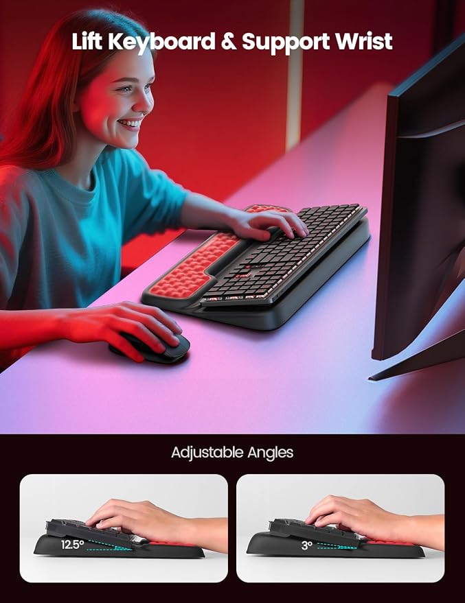 Vaydeer Keyboard Stand with Wrist Rest, Gaming Wrist Support Pad, Ergonomic Hand Rest Arm Soft Memory Foam for Palm Typing Comfort, Keyboard Riser Holder Lift Computer Desk Accessory Office Home-Green