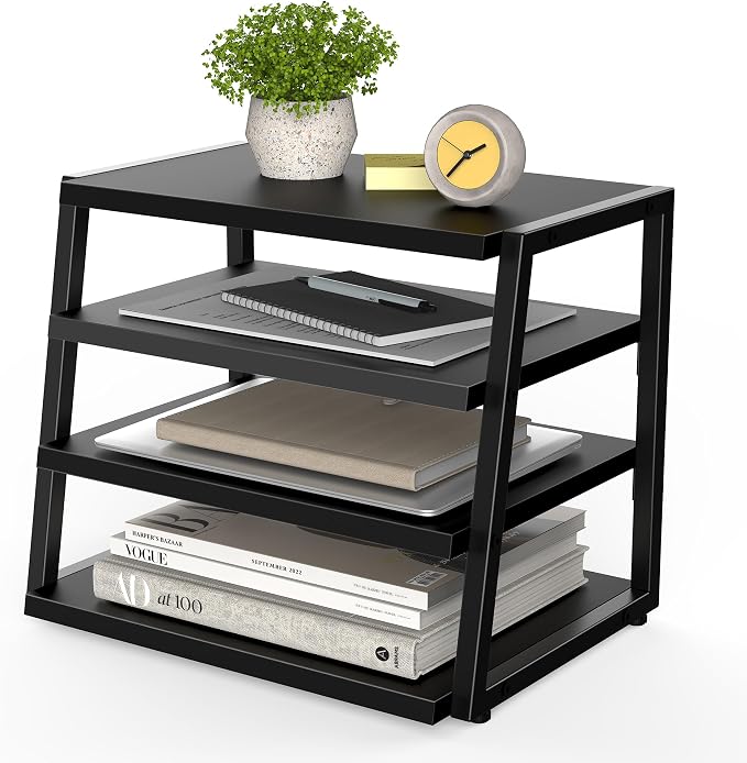 Fenge Desk Shelf Organizer, 4 Tier Desktop Shelf, Wood and Metal Office Shelves, Corner File Organizer for Office Supplies, Top of Desk Organizers and Accessories
