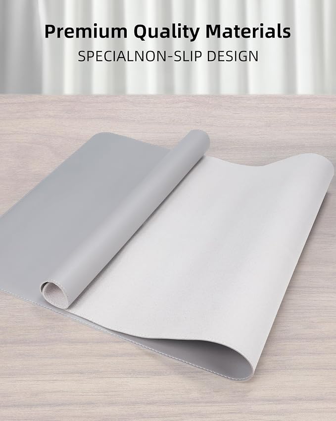 Leather Desk Pad Protector, Mouse Pad, Office Mat, Non-Slip PU Leather Blotter, Laptop Pad, Waterproof Writing Pad for Office and Home (Light Grey, 31.5" x 15.7")