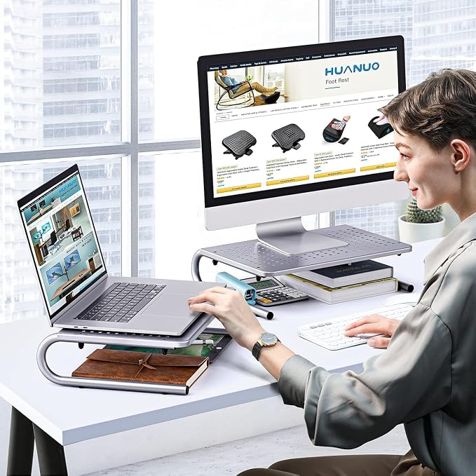 HUANUO Monitor & Laptop Stand - Metal Vented Riser for Screen, Laptops, Printers - Home & Office