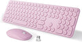 MPTOG Wireless Keyboard and Mouse Combo, Retro Round Typewriter Keys, 2.4G Silent Connection with Number Pad, Ergonomic Aesthetic Desk Set for Home Office, Laptop, PC, Mac (Pink)