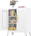 GAIOUS 36" Metal Floor Storage Cabinet, Locked Steel Storage Cabinets with 2 Doors and 2 Adjustable Shelves, White Kitchen Cabinet, Freestanding Cabinet for Home/Office/Garage/Tool Room/Bathroom