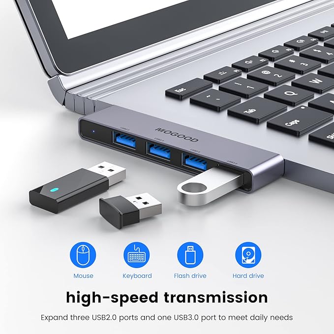 USB Hub for Laptop,MOGOOD USB Hub 3.0 USB Splitter Ultra-Slim Data USB Hub [Charging Not Supported] Multi USB Port Expander USB Adapter Station for Laptop,Windows PC,Mac,Printer,Flash Drive,Mobile HDD