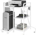 Sedegn Large Printer Stand with 3 AC Outlets for Home Office Devices | Heavy-Duty Printer Table for Laser Printer, Side Paper Storage Bag, 3-Tier Organizer for Shredder, PC Tower & Supplies, White