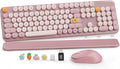 Wireless Keyboard and Mouse Combo, Full-Size Typewriter-Style Keyboard with Round Keycaps, Magnetic Wrist Rest, Tilt Legs, 2.4GHz Cordless for Mac, Windows PC, Laptop, SABLUTE CK23, Dusty Rose