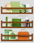 Harwaya Walnut Brown Nursery Book Shelves Wall Mounted, Wooden Floating Bookshelf for Kids Room Bedroom, Dark Wood Nursery Bookshelves for Kitchen Classroom Playroom (Solid Pine, 3-Pack)