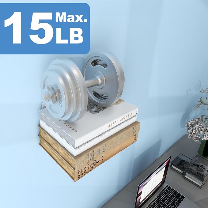 Fentec Invisible Floating Bookshelf, Wall Mounted Floating Bookshelves Heavy-Duty Book Organizers Hidden Book Shelf Metal Shelves Holder for Books Storage Bedroom Living Room Home Office, 4-Pack White
