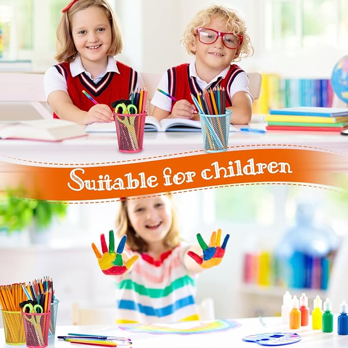 Colarr 24 Pcs Mesh Pencil Holder, Colored Metal Pen Holder Metal Pen Cup Desk Organizer Cups Makeup Brush Holders for Desk Home School Office, 4 Colors