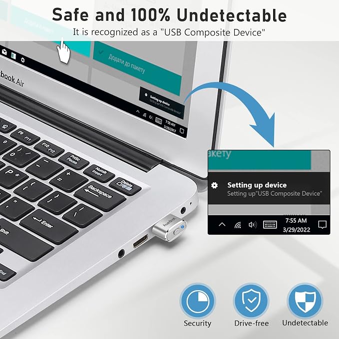 AUEDROT USB Mouse Mover - Automatic Mouse Wiggler with 2 Jiggle Modes, Switch Button, Plug & Play, Keep Computer/Laptop Awake, Silver