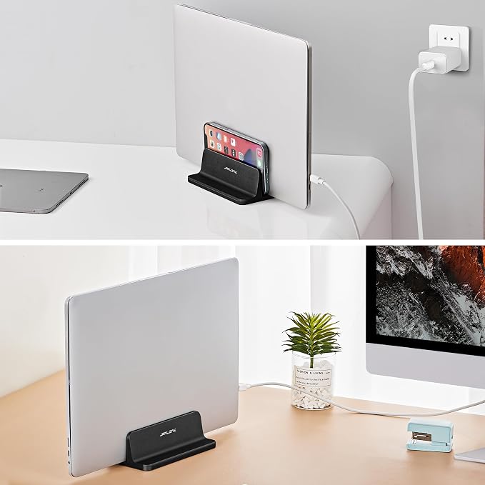 JARLINK Vertical Laptop Stand, Aluminum Laptop Holder Desktop Stand with Adjustable Dock Size (up to 17.3 inches) Compatible with All MacBook/Surface/Dell/Gaming Laptops (Black)