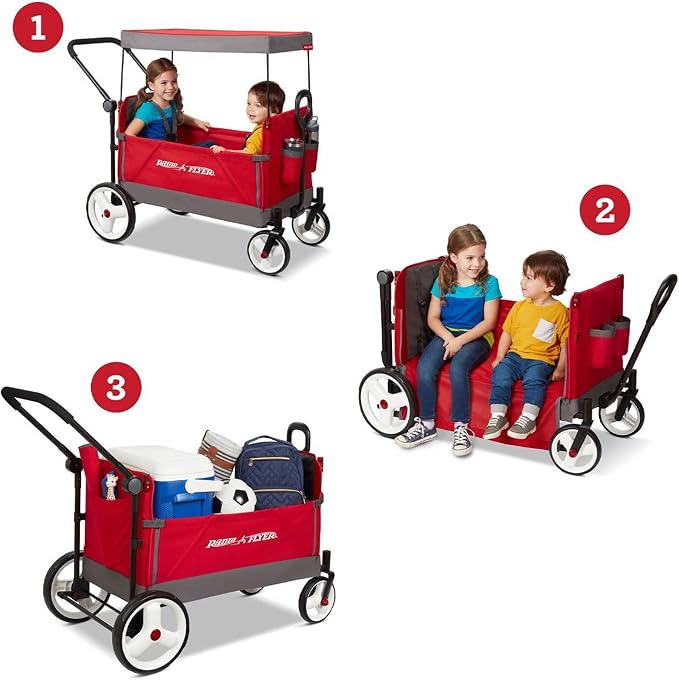 Radio Flyer Wagon for Kids, Baby Stroller, Outside Toys for Toddlers 1-3, Rolling Cart, Beach Cart with Wheels, Convertible Stroller Wagon for Kids Ages 1+ Years, Red