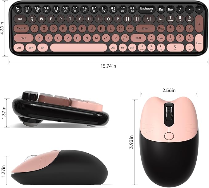 MOFII Wireless Keyboard and Mouse Combo, Compact Small Keyboard with Large Print, 2.4GHz Retro Typewriter Keyboard, Quiet Click Mouse for PC, Laptop, Desktop, Windows (BlackBerry Gradient)