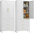 Metal Storage Cabinet with Doors and Shelves, 75" Tall Kitchen Pantry Storage Cabinets with 3 Drawer, White Food Pantry, Steel Office Cabinet, Large Cupboard, for Kitchen, Dining, Living Room