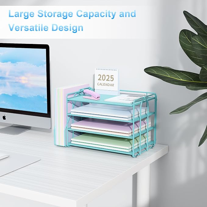 Spacrea Desk Organizers and Accessories, Paper Organizer for Desk with File organizer, Desk Accessories & Workspace Organizers for Office Supplies (Blue)