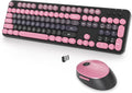 Wireless Keyboard and Mouse Set, Retro Typewriter, 2.4GHz Full Size 104-Key Cute Keyboard with Number Pad, Colorful with Round Keycaps for Windows PC Laptop(Berry Powder)
