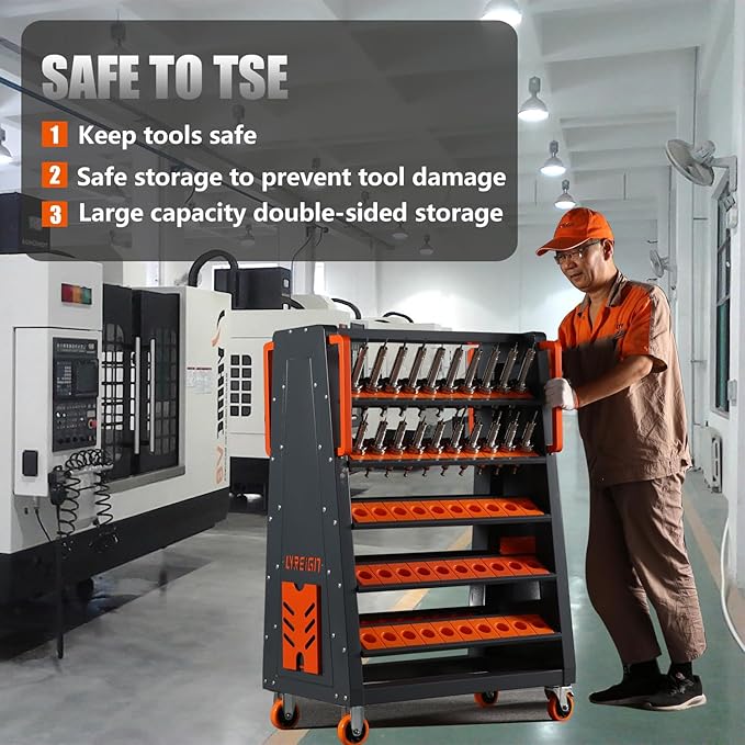 HSK100 CNC Tool Cart-60 Cap, 5-Tier CNC Rolling Carts with Wheels，40 Taper Tool Holder, CNC Mobile Tool Holder, CNC Tool Organizer, CAT 40 Tool Holder Set for StorehouseFactory Garage