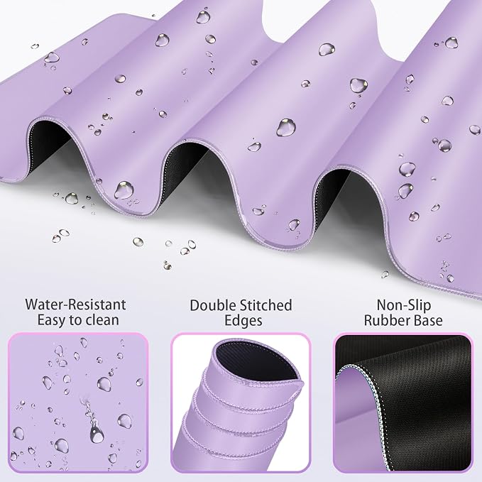 Desk Mat Purple, Large Gaming Mouse Pad with Wrist Rest, 4in1 XXL Mousepad+Keyboard Wrist Rest+Mouse Pad Wrist Support+Cup Coaster Set Ergonomic Computer Desk Arm Wrist for Decor Home Office Women
