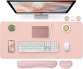 Bloss Large Desk Pad and Keyboard Wrist Rest, Large Mouse Pad + Keyboard Pad+Mouse Wrist Support, Non-Slip Desk Mat Protector for Office, Home (35.4×15.7 Inches,Pink)