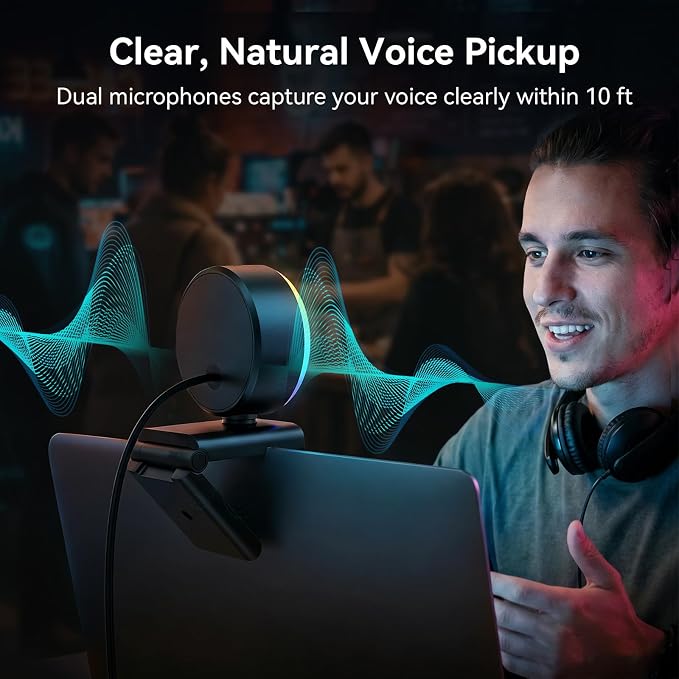EMEET S600L 4K Webcam for Streaming with Ring Light, 4 Lighting Modes, Rainbow Effect, 1/2" Sensor, AI Imaging, 0.2S PDAF, 2 Mics, Dial Control, 4K Webcam with Light for OBS/Twitch/YouTube/Zoom/PC/Mac