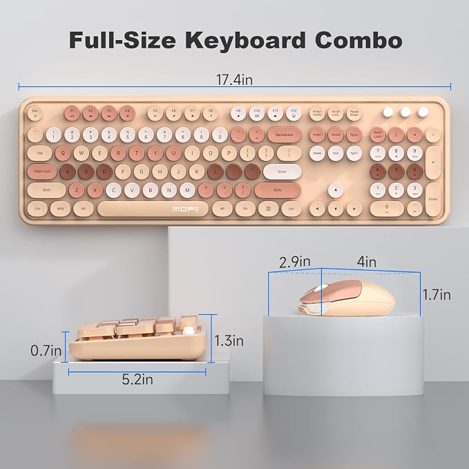 MOFII Wireless Keyboard and Mouse Combo,2.4GHz Retro Full-Size Keyboard with Number Pad and Cute Wireless Mouse for Computer PC Desktops Laptop WindowsxP/7/8/10(Milk Tea Colorful-B)
