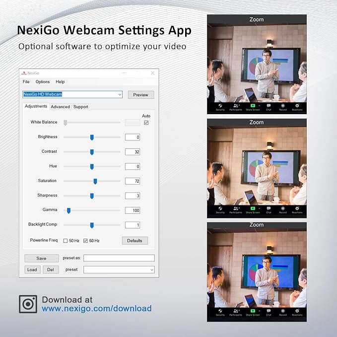 NexiGo N960E 1080P 60FPS Webcam with Light, Software Included, Fast AutoFocus, Built-in Privacy Cover, USB Web Camera, Dual Stereo Microphone, for Zoom Meeting Skype Teams Twitch
