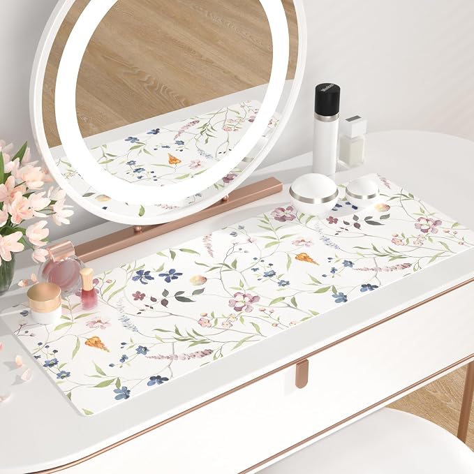 QIYI Floral Mouse Pad, Large Desk Mat for Desktop, Women Girls Watercolor Flowers Office Décor Desk Accessories, PU Leather Waterproof Gaming Mousepad, Wildflowers Desk Pad Computer Mat, 31.5" x 11.8"