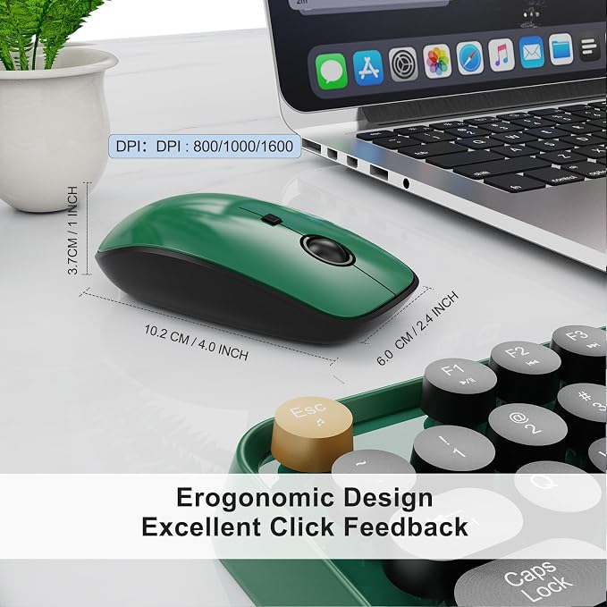 FD Wireless Keyboard and Mouse | Cute Colorful Keyboard and Mouse with 2.4GHz Cordless Retro Typewriter Keyboard | Auto-Sleep | USB Receiver for Windows PC/Laptop - Green Colorful