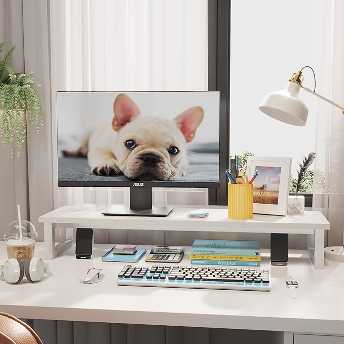 YAOHUOO Dual Monitor Stand Riser, 39Inch Large Monitor Stands for 2 Monitors, Computer Monitor Stand, Wooden Desktop Oraganizer Shelf for Office Desk Computer,Laptop,TV