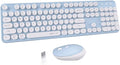 UBOTIE Colorful Wireless Keyboard and Mouse Combos, Retro Typewriter Floating Flexible Full-Sized Keys Computer Keyboard with Optical Mouse, 2.4GHz USB-A Connection for Windows Mac (Blue-White)
